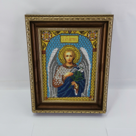 Икона "Святой архангел Гавриил", плетение бисером, размер полотна 17.8х24 см